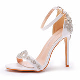 One-Word With A Hundred Bridal Slender Shoes 11 Cm High Heel White PU High Heel Sandals Ladies Wedding