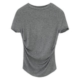 White T-Shirt With A Slim Round Collar And Short Sleeves Is A New Style Of Foreign-Style Pleated Waist Blouse For Women In Spring And