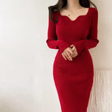 Lightly Cooked Wind Long Knitted Sweater Dress Women's Autumn And Winter New Temperament Thin Ass Hip