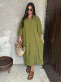 V Neck Casual Loose Midi Dress For Women Elegant Floral Print Lantern Sleeve Button Vestido new Chic Female Holiday
