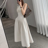 New Spring Summer O Neck Solid Color Sleeveless Chic Dress For Women's French Waist Show Thin Temperament Goddess Fan