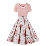 Black Pink Vintage Dress Rockabilly Robe Belt Women Polka Dot Print V-Neck Short Sleeve Hepburn Pin Up 60s 50s Party
