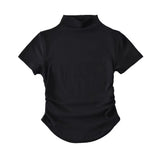 Zingj Fashion Women's Wear Pure Style Spicy Girls Small High-Necked Short-Sleeved T-Shirt Temperament Slim Short Style Navel High-Waist