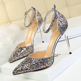 Zingj Thin With High With Shallow Mouth Pointed Hollow Sequins Sexy Nightclub Show Thin A