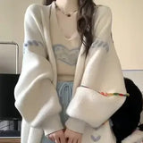 Casual Loose White Vintage Cardigans Y2k Aesthetic Fashion Bandage All Match Coats Women Autumn Oversized Preppy
