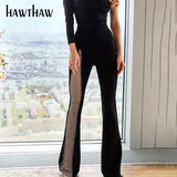 Women Autumn Winter High Waist Mesh See Through Flare Long Pants Bottoms 2021 Fall Clothes Wholesale Items