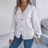 2025 Casual V-Neck Lantern Sleeve Taut Cardigan Sweater Coat Women's