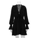 Zingj New Fashion V-Neck Pleated Horn Sleeve Flounce White Dress Spring Female Design Sense Fluffy Skirt-Outfit