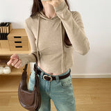 Hooded Long-Sleeved T-Shirt For Women In Autumn, The New Bottomed Shirt Is Slim, Slim, Short And