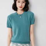 Zingj Female Round Collar Loose T-Shirt Inside Build Sweater Spring Autumn Base Outside Wear Short Sleeve Hair-Outfit