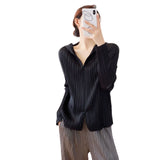 Folded 2025 Summer Folding New Zipper Open-Shirt Solid Color High-End Feel Wrinkled Top Shirt
