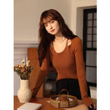 Sexy Sweater Women 2022 Autumn Hollow Out Oneck Pullover Knitted Tops Slim Solid Long Sleeves Female Clothing