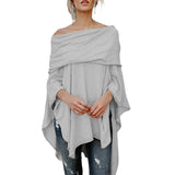 Women Autumn Fashion Cloak Sweater Casual Off Shoulder Loose Slash Neck Knitted Batwing Sleeve Sweater Pullover Poncho