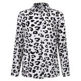 Long Sleeve Floral Leopard Print Tops and Blouses Office Lady Shirt Casual Button Turn-down Neck Wide Slim Blouse