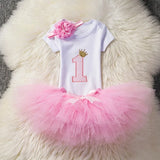 Headband Short Sleeve Top and Tutu Dress Outfits 3pcs for 1 Year Baby Girls First Birthday Party Cotume Newborn