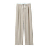 Waist Wide Leg Double-Layered Leisure Trousers 2025 Spring And Summer New Women's Rope High Waist Folding Broad Leg