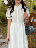Kitty Elegant Lapel Flowers Women Dress Close Waist Summer Slim Stylish All Match Office Lady High Street Short