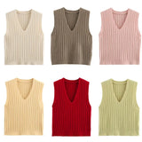 Solid Color Sleeveless Vest 2025 Spring Leisure V Collared Women's Knitting