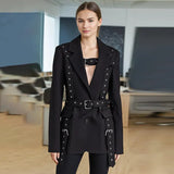 Solid Color Temperament Suit Jacket Woman 2025 Summer New Fashion Personality Design Style With Waist Display Thin