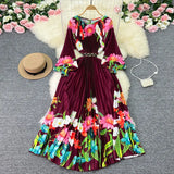 Zingj New Women's Dress Oversized Skirt Print Pleated Waist Lace Holiday