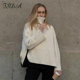 2021 Autumn Winter Oversized Pullover Women Knitted Turtleneck Long Sleeve Striped Loose Sweater Casual Fashion