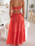 Ruched Tie-Up Strappy Maxi Dress-Outfit