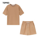 Summer Tracksuits Womens Two Peices Set Leisure Outfits Cotton Oversized T-shirts High Waist Shorts Candy Color