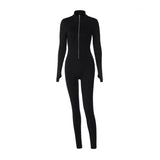 Women Long Sleeve Zipper Bodycon Black White Jumpsuit Overalls 2022 Spring Autumn Clothes Wholesale Items