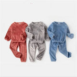 New Winter Baby Boy Girl Thicken Pajamas Set Flannel Toddler Child Warm Pure Color Sleepwear Kids Home Suit