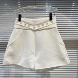Drilling Pearl Flower Beaded Suit Shorts Women Simple Graceful White Black Shorts Female 2022 Spring Summer New Short