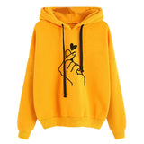 Women's Sweatshirt and Hoody Ladies Oversize K Pop Yellow Pink Love Heart Finger Hood Casual Hoodies for Women