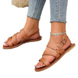 Large-Size Buckle Flat Bottom Dew Sandals Women Buckle Beach Cool Slippers
