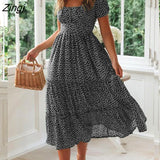 Vintage Vintage Print Puff Sleeve summer Beach sweet dresses Casual Square collar floral maxi long dress 2022