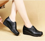 Spring Autumn Women's fashion Pumps shoes woman soft leather wedges single casual shoes mother high heels