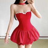 Winter Women's New Fashion Hottie Bump Color Palming Body Splicing Flower Boobs Dress