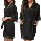 Women Night Gown Satin Robe Bathrobe Satin Nightgown Halt Sleeve Pajamas Lingerie Night Mini Dress Lace Sexy Sleepwear hot