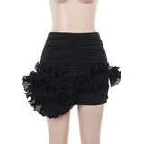 Ruched Ruffle Flower Bodycon Mini Skirt- Outfit