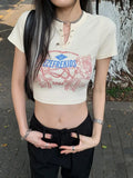 Graphic T Shirts Crop Top Short Sleeve Sexy Slim Grunge Aesthetic T-shirt Women Clothes Summer Streetwear Tees