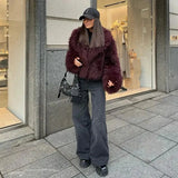Teddy Burgundy Faux Fur Coat- Outfit