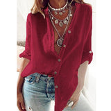 Street Hipster Pure Color Cotton Sleeves Loose-fitting V-neck Long Women's