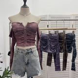 Real Shoot Hottie Sexy Shoulder Bra Strap Chest Mat Blouse Long Sleeves Short-Sleeved Umbilly T-Shirt