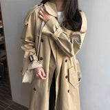 Spring Autumn Long Women Trench Coat Double Breasted Belted Lady Outerwear Fashion Khaki Loose