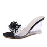 Zingj Sandal Summer 2023 New Sexy Crystal Transparent Heels Glass Wedge