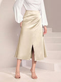 Women's High-Waisted Satin Pleated Split Skirt Solid Color Half Skirt Zipper Fishtail Hip