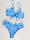 2025 New Multi-Color Solid Color Tie Hanging Neck Bow Body Swimsuit Female