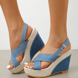 Zingj Summer Platform Platform Sandals Denim Cross Buckle Beach
