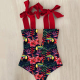 Piece Swimsuit 2021 New Cute Swimwear Women Bow Swimwear Hollow Out Bathing Suit Back crisscross Monokini