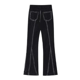 Sense Line High Waist Micro Bell-bottom Black Jeans Women Thin Tall Loose Wide Leg Mopping Pants Neutral Denim