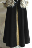 Men's Medieval Costume Cloak Autumn Winter Thick Warm Solid Fur Collar Cape Coat Loose Gothic Women Vintage Woolen Ladies
