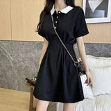 Sleeve Dress Women Ins Empire Simple Black Basic Summer Trendy Preppy Girls Clothing Leisure A-line Mujer Vestido